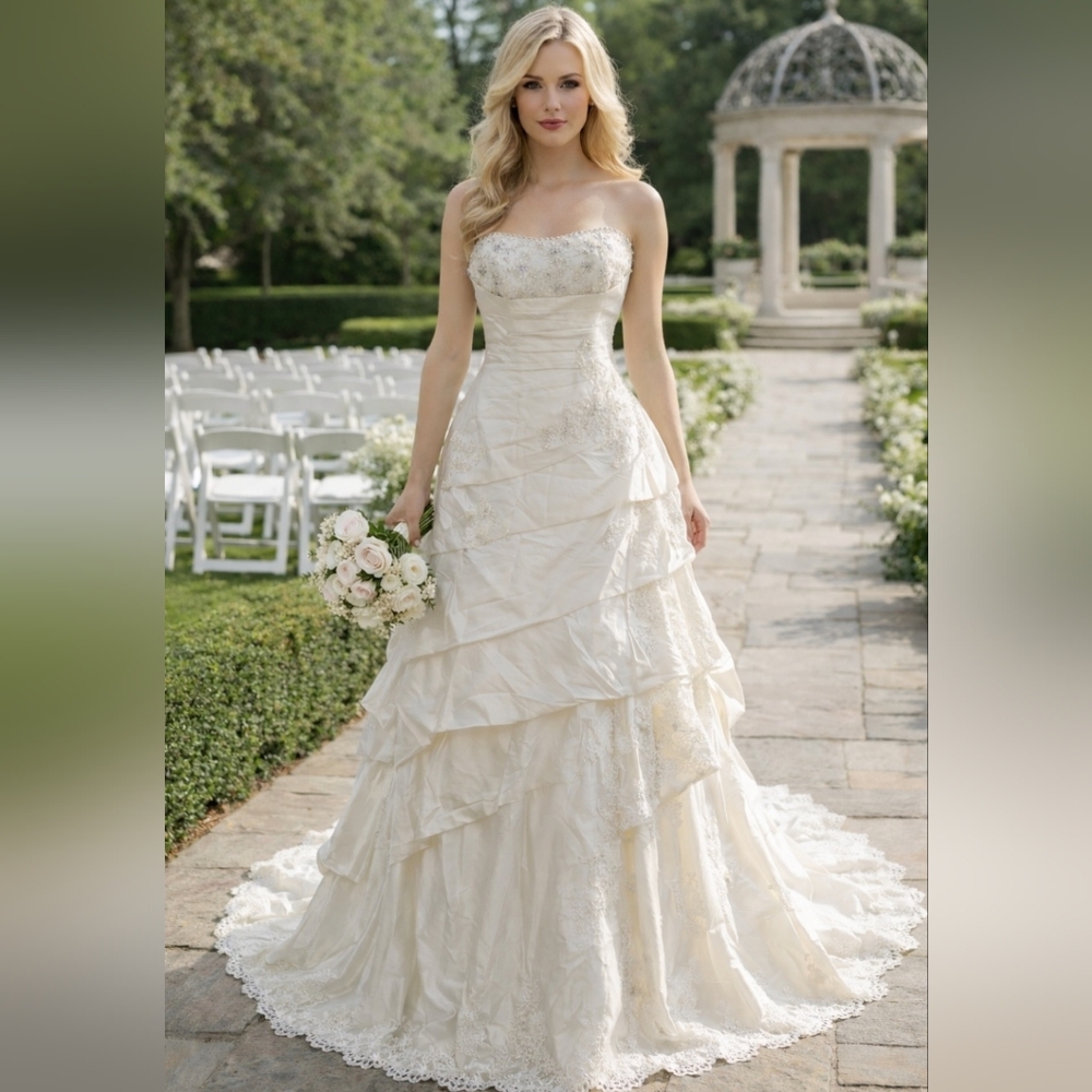 Angelina Faccenda Silk Shantung Strapless Wedding Dress Size 10